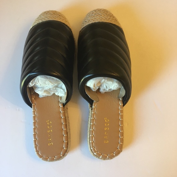 BAMBOO Black Faux Leather Quilted Chevron Mule Espadrille NIB - Picture 5 of 8